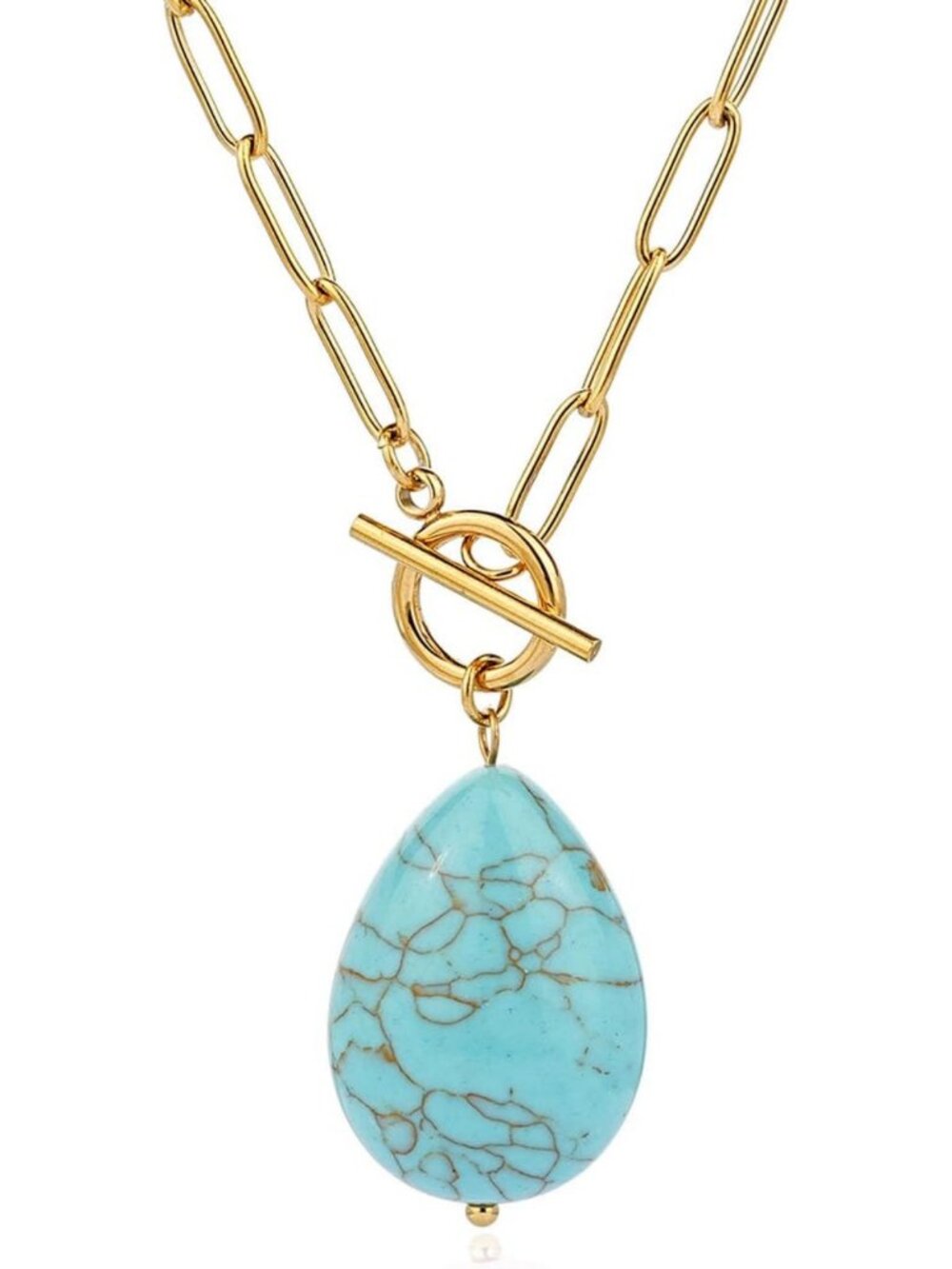 18K Gold Plated Gemstone Toggle Necklace - Heart, Round & Teardrop Pendant